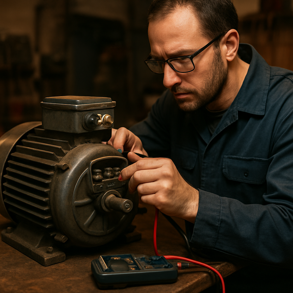 Técnico realizando diagnóstico de un motor eléctrico